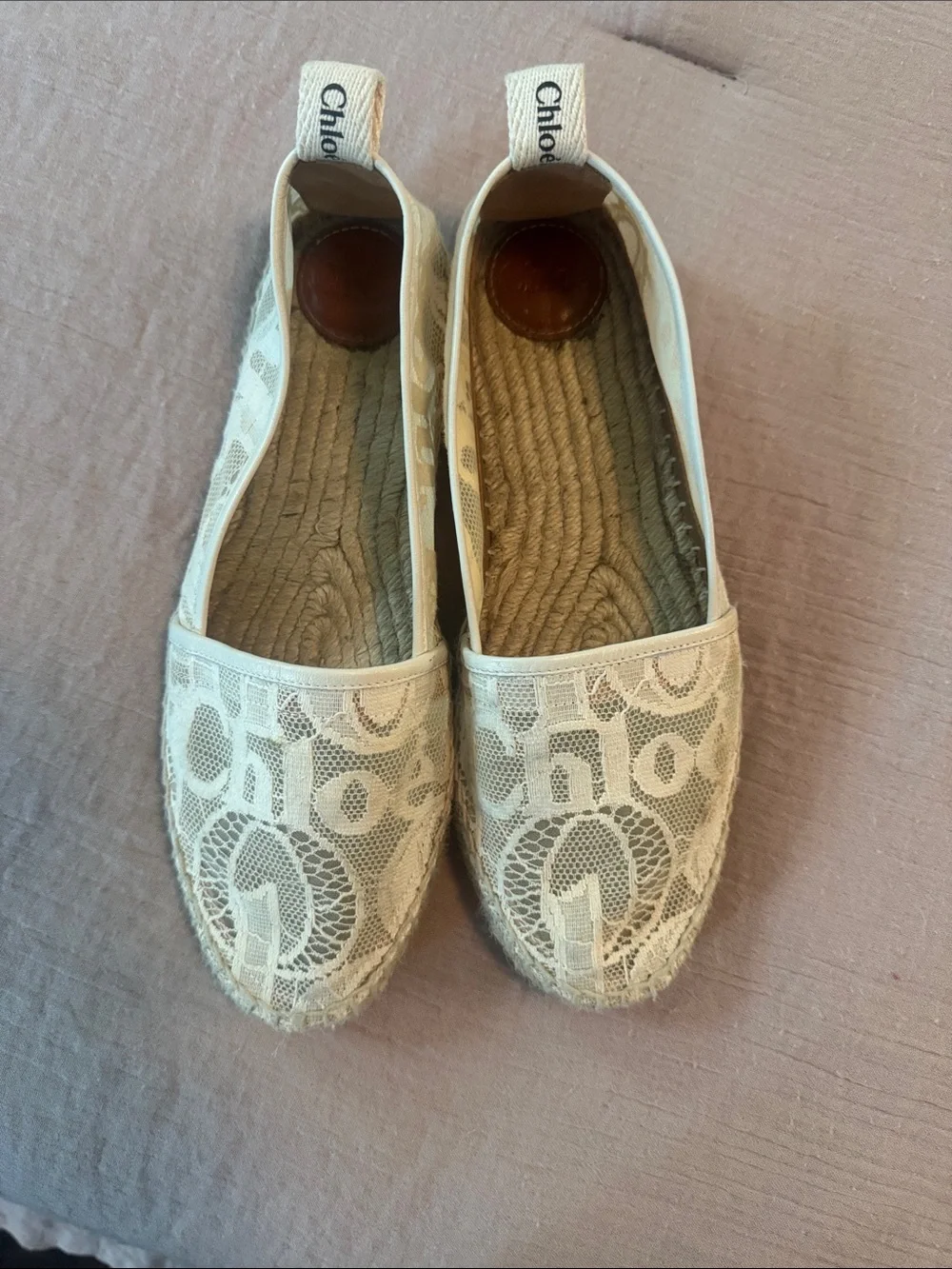 Chloé Woody Lace Espadrille Flats Ivory Size 38
